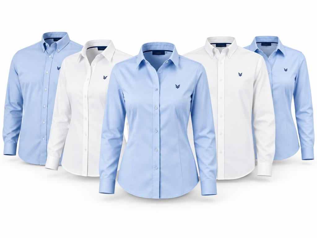 Light-blue and white embroidered corporate shirts